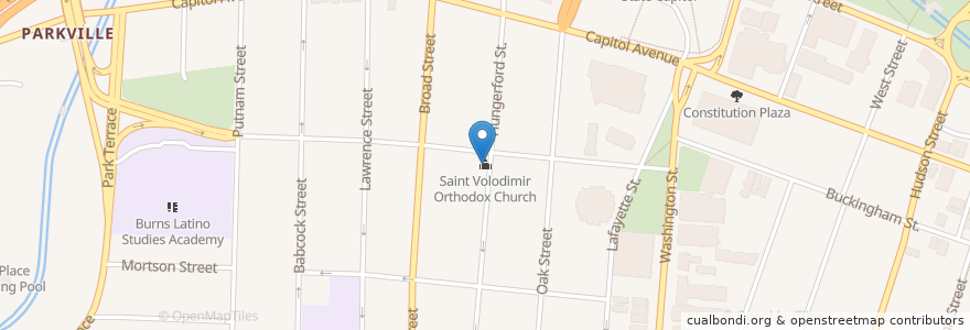 Mapa de ubicacion de Saint Volodimir Orthodox Church en الولايات المتّحدة الأمريكيّة, كونيتيكت, Hartford County, Hartford.