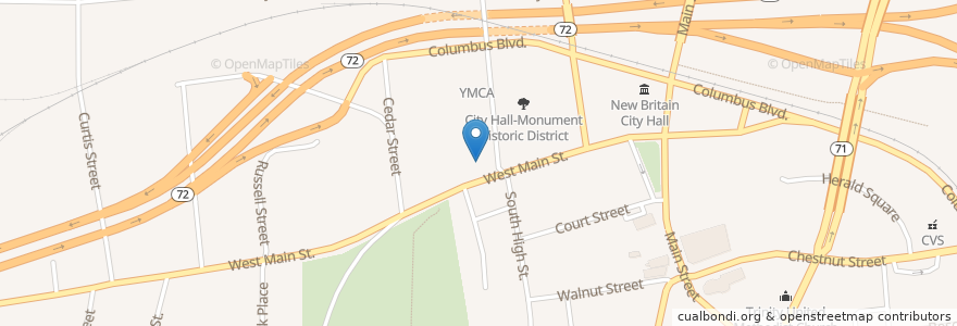 Mapa de ubicacion de United Pentecostal Church en 미국, 코네티컷, Hartford County, New Britain.