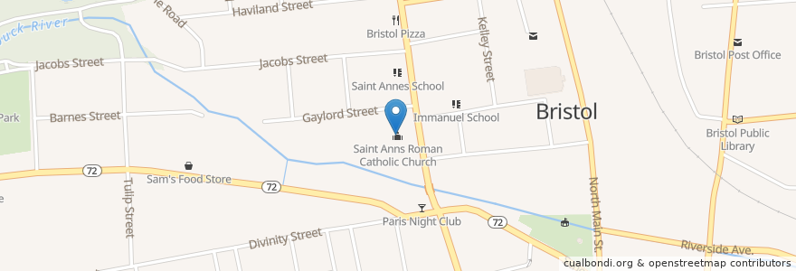 Mapa de ubicacion de Saint Anns Roman Catholic Church en Verenigde Staten, Connecticut, Hartford County, Bristol.