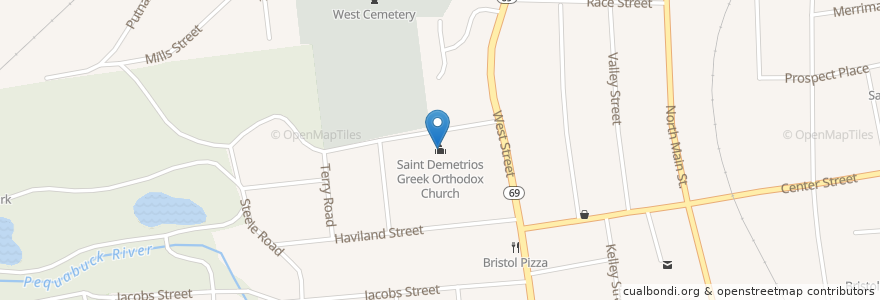 Mapa de ubicacion de Saint Demetrios Greek Orthodox Church en Соединённые Штаты Америки, Коннектикут, Hartford County, Bristol.