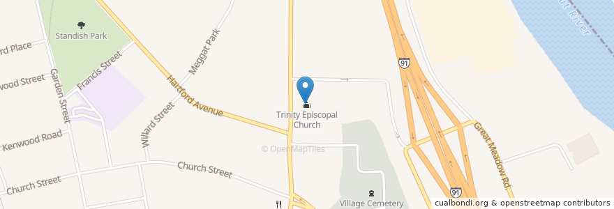 Mapa de ubicacion de Trinity Episcopal Church en 美利坚合众国/美利堅合眾國, 康涅狄格州 / 康乃狄克州, Hartford County, Wethersfield.