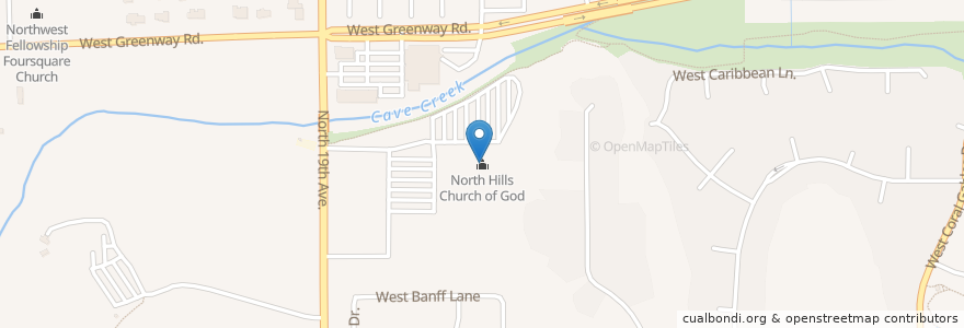 Mapa de ubicacion de North Hills Church of God en ایالات متحده آمریکا, آریزونا, Maricopa County, Phoenix.