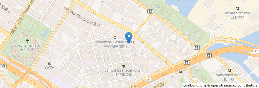Mapa de ubicacion de みずほ銀行 横浜中央支店 中華街出張所 en Japón, Prefectura De Kanagawa, Yokohama, Barrio Naka.