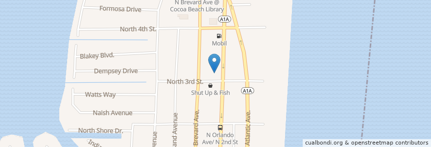 Mapa de ubicacion de Slow & Low en 美利坚合众国/美利堅合眾國, 佛罗里达州/佛羅里達州, 布里瓦德县/布里瓦德縣/布里瓦德郡, Cocoa Beach.