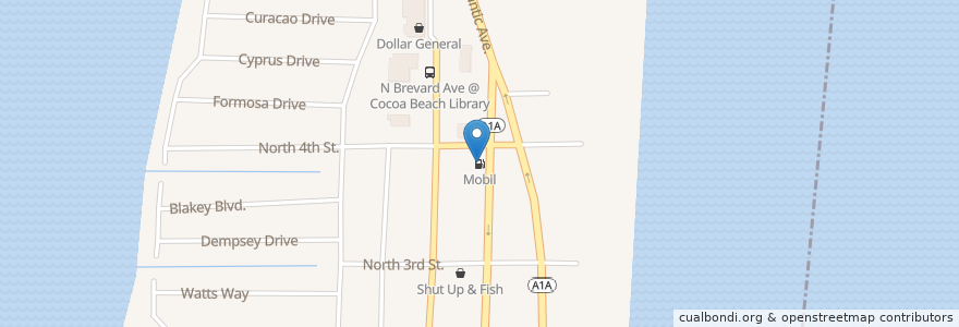 Mapa de ubicacion de Mobil en ایالات متحده آمریکا, فلوریدا, شهرستان بروارد، فلوریدا, Cocoa Beach.