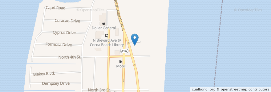 Mapa de ubicacion de Barrier Jack's en 美利坚合众国/美利堅合眾國, 佛罗里达州/佛羅里達州, 布里瓦德县/布里瓦德縣/布里瓦德郡, Cocoa Beach.