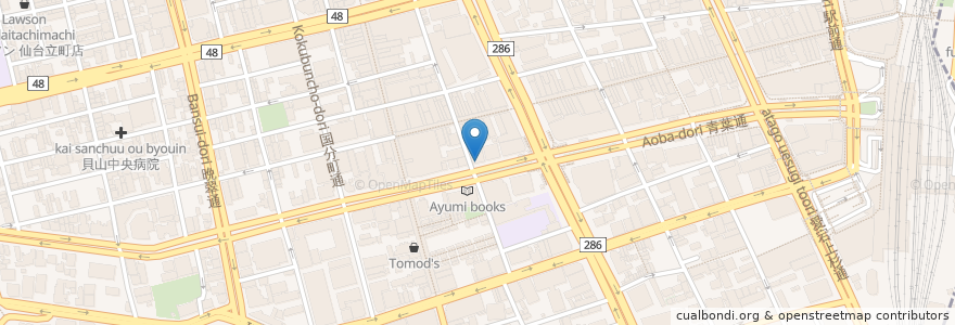 Mapa de ubicacion de 山形銀行 仙台支店 en Japon, Préfecture De Miyagi, 仙台市, 青葉区.