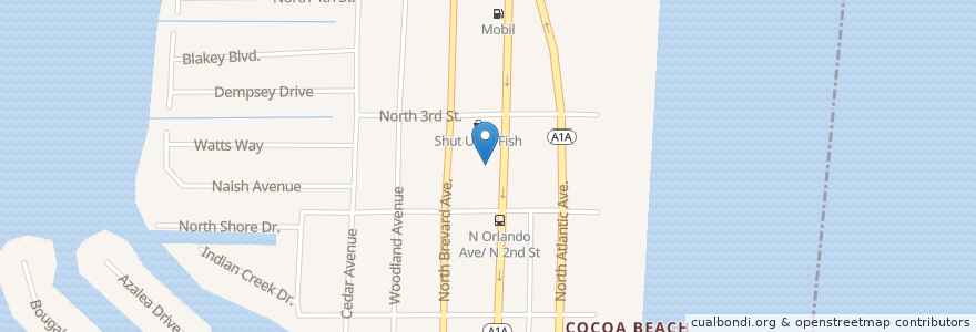 Mapa de ubicacion de Pig & Whistle en Verenigde Staten, Florida, Brevard County, Cocoa Beach.