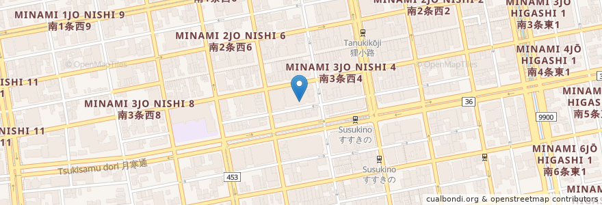 Mapa de ubicacion de 地中海レストラン＆バル ALEGRIA en اليابان, محافظة هوكايدو, 石狩振興局, 札幌市, 中央区.