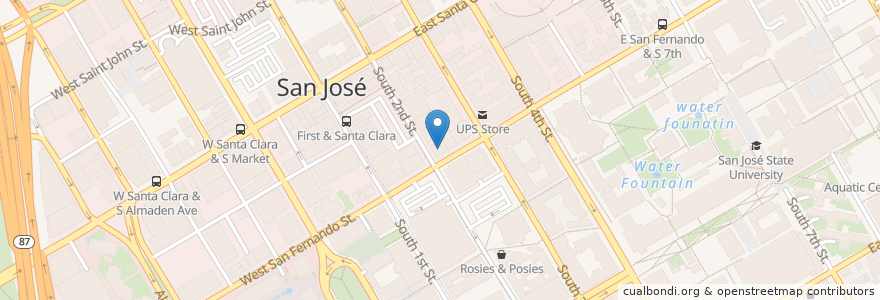 Mapa de ubicacion de M Lounge en Соединённые Штаты Америки, Калифорния, Santa Clara County, San Jose.