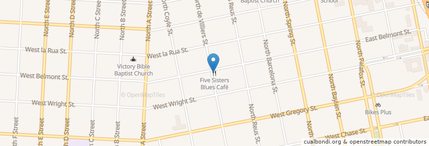 Mapa de ubicacion de Five Sisters Blues Café en Amerika Syarikat, Florida, Escambia County, Pensacola.