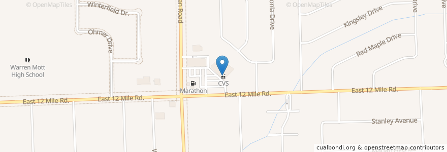 Mapa de ubicacion de CVS Pharmacy en United States, Michigan, Macomb County, Warren.
