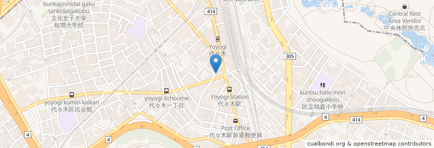 Mapa de ubicacion de スターバックス en 日本, 東京都, 新宿区, 渋谷区.