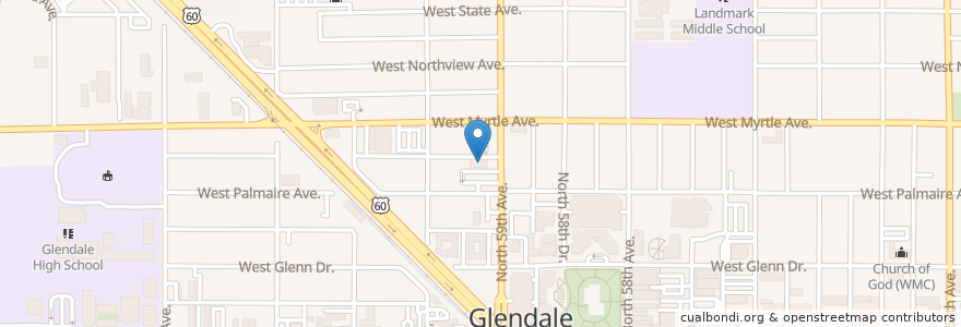 Mapa de ubicacion de Templo Hermosa Glendale en Соединённые Штаты Америки, Аризона, Maricopa County.