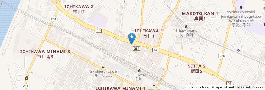 Mapa de ubicacion de 油そば 雷神 en Japón, Prefectura De Chiba, 市川市.