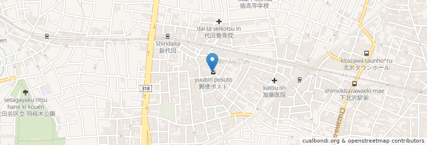 Mapa de ubicacion de 郵便ポスト en Jepun, 東京都, 世田谷区.