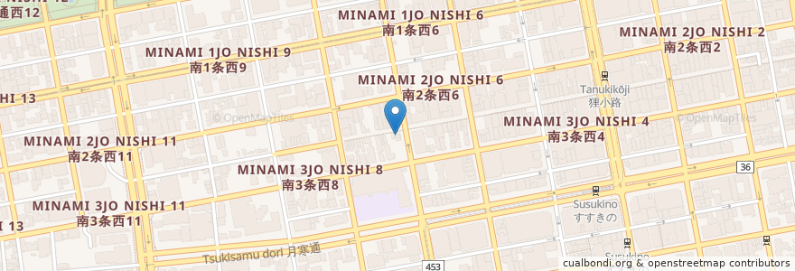 Mapa de ubicacion de 下町ウルフおさかな店 en Japonya, 北海道, 石狩振興局, 札幌市, 中央区.