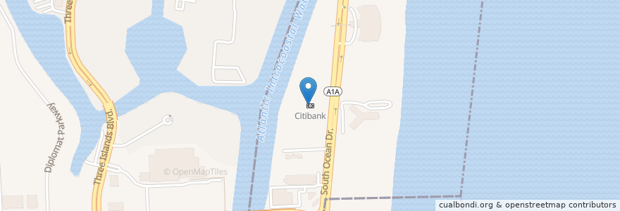 Mapa de ubicacion de Citibank en アメリカ合衆国, フロリダ州, Broward County, Hallandale Beach, Hollywood.