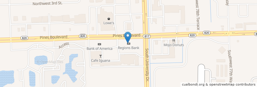 Mapa de ubicacion de Regions Bank en Vereinigte Staaten Von Amerika, Florida, Broward County, Pembroke Pines.