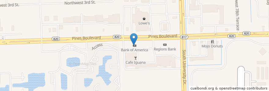 Mapa de ubicacion de Bank of America en Соединённые Штаты Америки, Флорида, Broward County, Pembroke Pines.