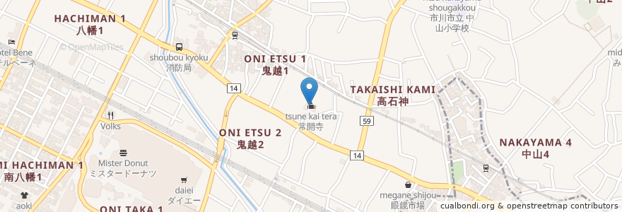 Mapa de ubicacion de 常開寺 en Japón, Prefectura De Chiba, 市川市.
