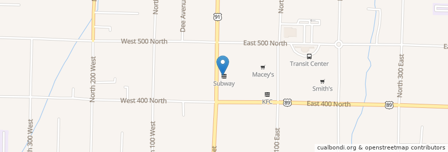 Mapa de ubicacion de Subway en アメリカ合衆国, ユタ州, Cache County, Logan.