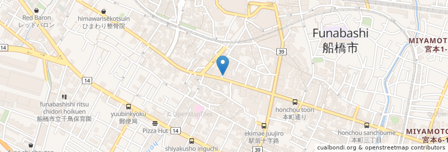Mapa de ubicacion de 稲荷屋 en اليابان, 千葉県, 船橋市.