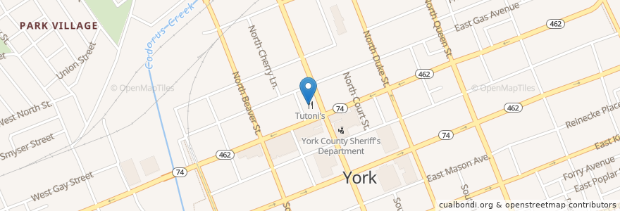 Mapa de ubicacion de Tutoni's en Amerika Syarikat, Pennsylvania, York.