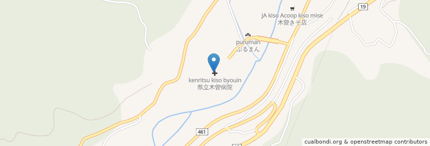 Mapa de ubicacion de 県立木曽病院 en Япония, Нагано, 木曽郡, 木曽町.