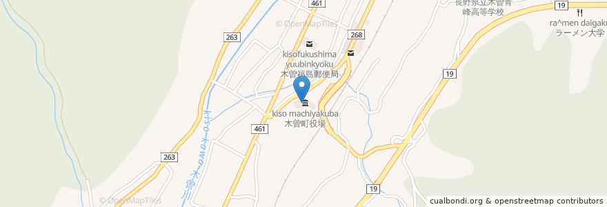 Mapa de ubicacion de 木曽町役場 en 日本, 長野県, 木曽郡, 木曽町.