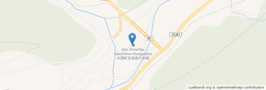 Mapa de ubicacion de 木曽町立福島中学校 en Japão, Nagano, 木曽郡, 木曽町.