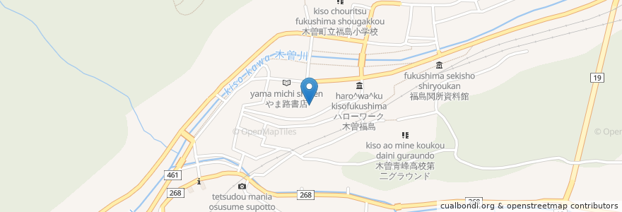 Mapa de ubicacion de 木曽町図書館 en 일본, 나가노현, 木曽郡, 木曽町.