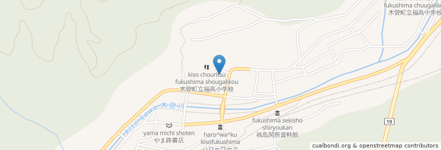 Mapa de ubicacion de 福島会館 en 日本, 長野県, 木曽郡, 木曽町.