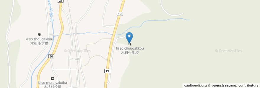 Mapa de ubicacion de 木祖中学校 en Japon, Préfecture De Nagano, 木曽郡, 木祖村.