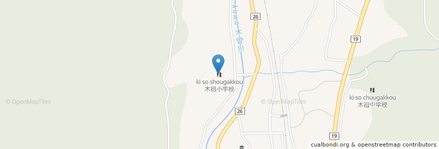 Mapa de ubicacion de 木祖小学校 en Jepun, 長野県, 木曽郡, 木祖村.