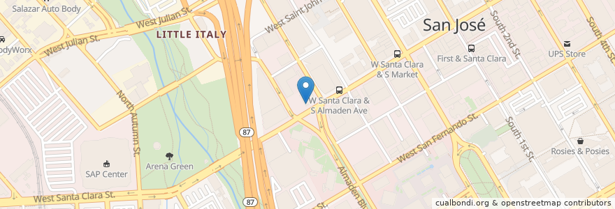 Mapa de ubicacion de La Pastaia en 美利坚合众国/美利堅合眾國, 加利福尼亚州/加利福尼亞州, 圣克莱拉县, 聖荷西.