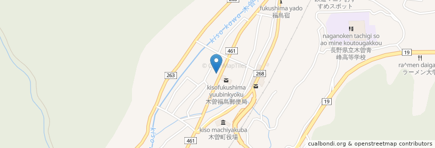 Mapa de ubicacion de コーヒーハウス　くまさん en 日本, 长野县, 木曽郡, 木曽町.