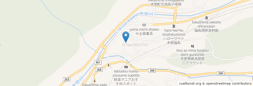 Mapa de ubicacion de バー松島 en 日本, 长野县, 木曽郡, 木曽町.