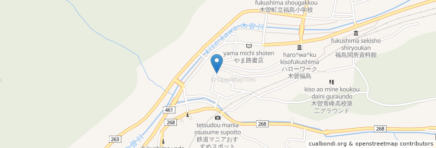 Mapa de ubicacion de ビストロ松島亭 en Japonya, 長野県, 木曽郡, 木曽町.