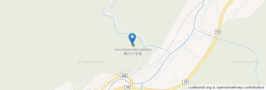 Mapa de ubicacion de 樽川中学校 en 日本, 長野県, 塩尻市.