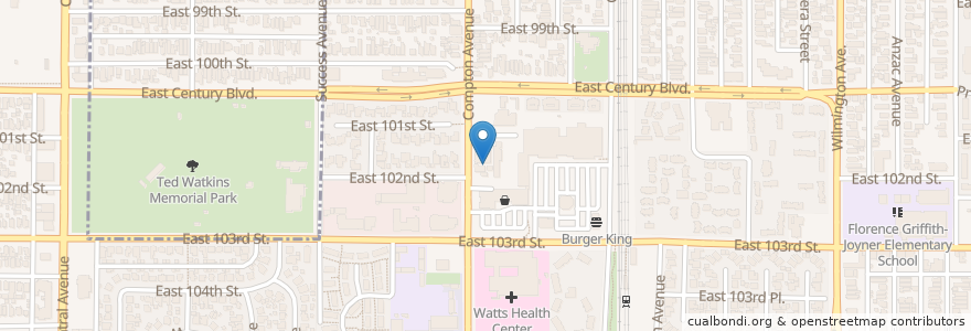 Mapa de ubicacion de St. Lawrence of Brindisi - Food Bank;Saint Lawrence Roman Catholic Church en 미국, 캘리포니아주, Los Angeles County, 로스앤젤레스.