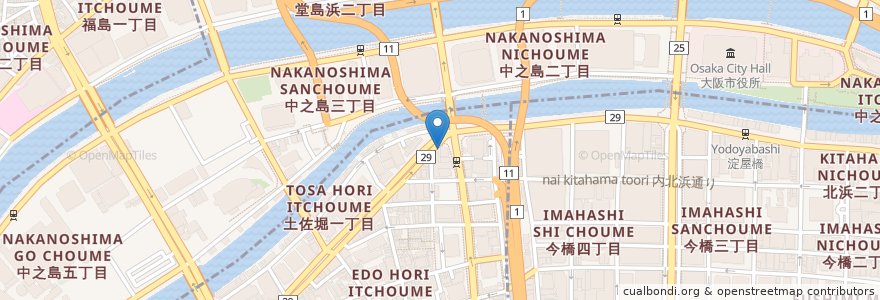 Mapa de ubicacion de つるまるうどん en Japon, Préfecture D'Osaka, 大阪市, 北区.