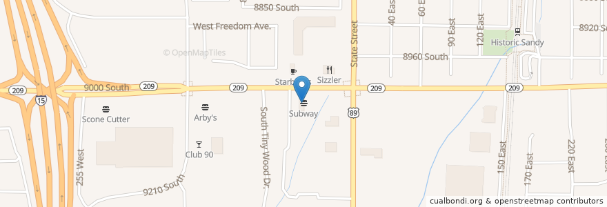Mapa de ubicacion de Subway en 미국, 유타 주, Salt Lake County, Sandy.
