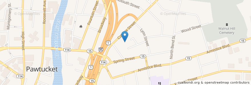 Mapa de ubicacion de First Baptist Church en ایالات متحده آمریکا, Rhode Island, Providence County, Pawtucket.