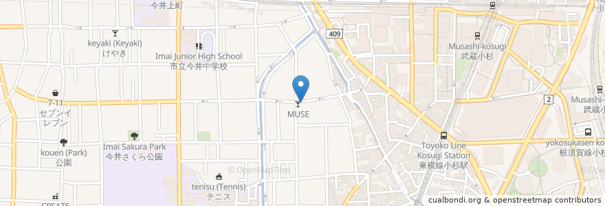 Mapa de ubicacion de 炭火焼鳥わいわい en 일본, 가나가와현, 川崎市, 中原区.
