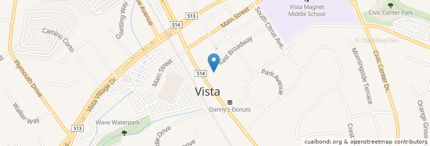 Mapa de ubicacion de Smittys Downtown en 미국, 캘리포니아주, San Diego County, Vista.