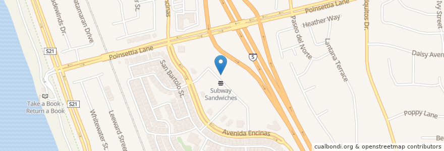 Mapa de ubicacion de Subway en Stati Uniti D'America, California, San Diego County, Carlsbad.