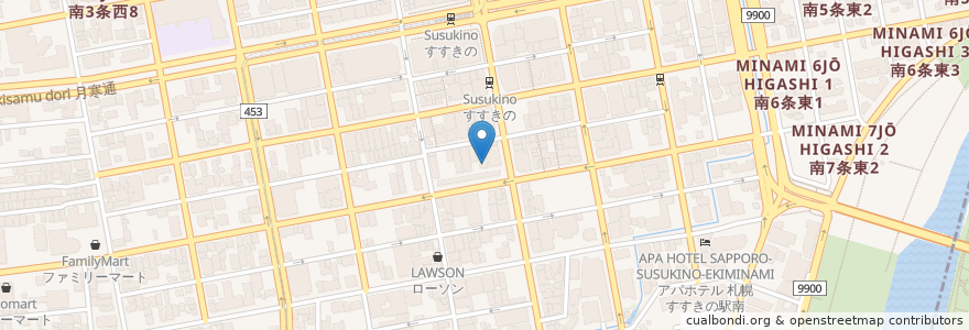 Mapa de ubicacion de 札幌ラーメン館 en Japon, Préfecture De Hokkaidō, 石狩振興局, 札幌市, 中央区.