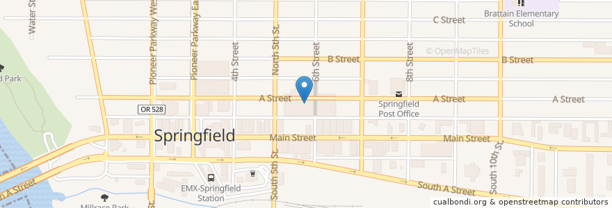Mapa de ubicacion de Springfield City Hall en Estados Unidos De América, Oregón, Lane County, Springfield.
