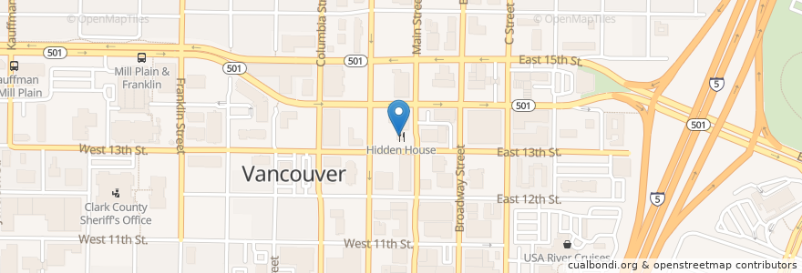 Mapa de ubicacion de Hidden House en Amerika Syarikat, Washington, Clark County, Vancouver.